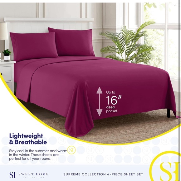 Twin XL Sheets - Breathable Luxury Sheets with Full Elastic & Secure- 1800 Berry - Picture 3 of 7